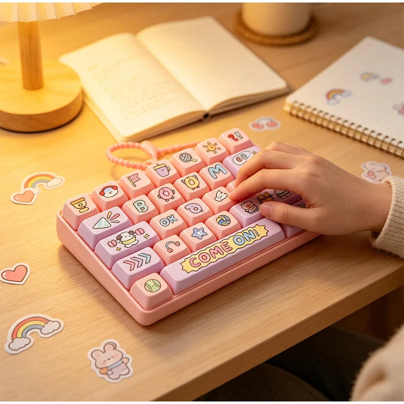 26-key Decompression Creative Keyboard Keychain Crisp Sounding Button Clicker Pendant  Car Mobile Phone Decoration Party Gift