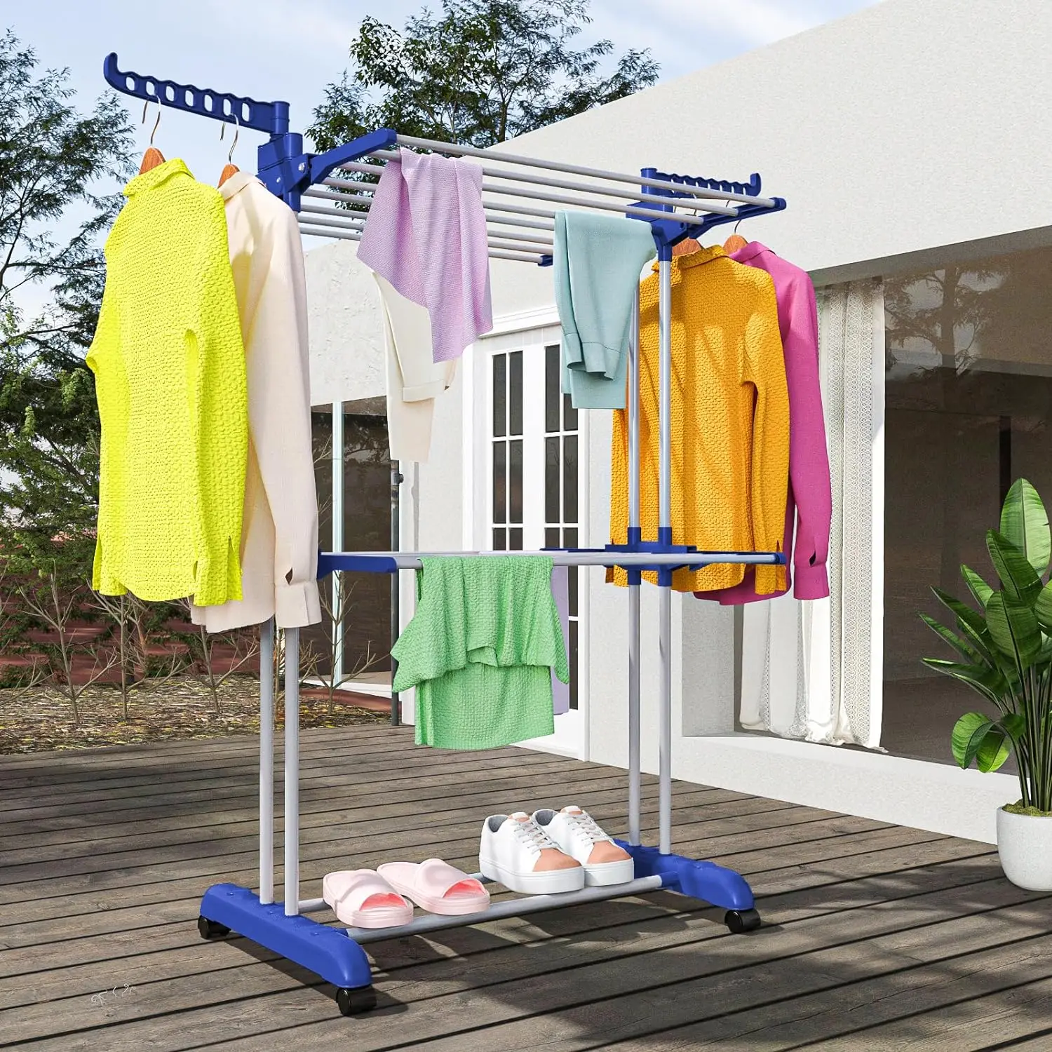 Portable Foldable Garment Hanger Outdoor Clothes Drying Rack Floor Stand Stainless Steel Multifunctional Organizer Furniture