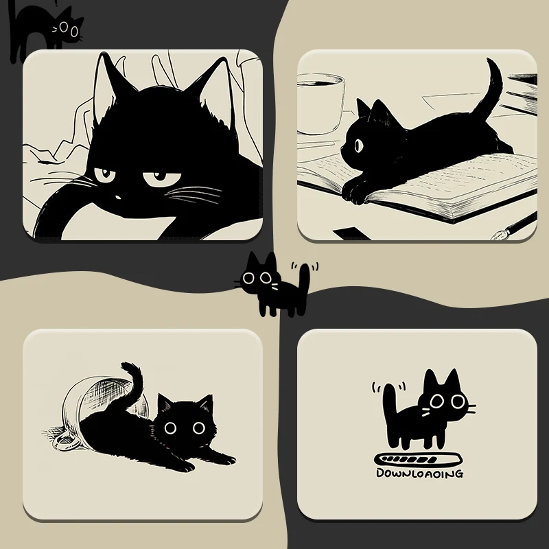 

Black Cat Mouse Pad Home Office Accessories Support Laptop Mause Ped Mats Mouse Mat Carpet for Rooms Computer Kawai Table Mat