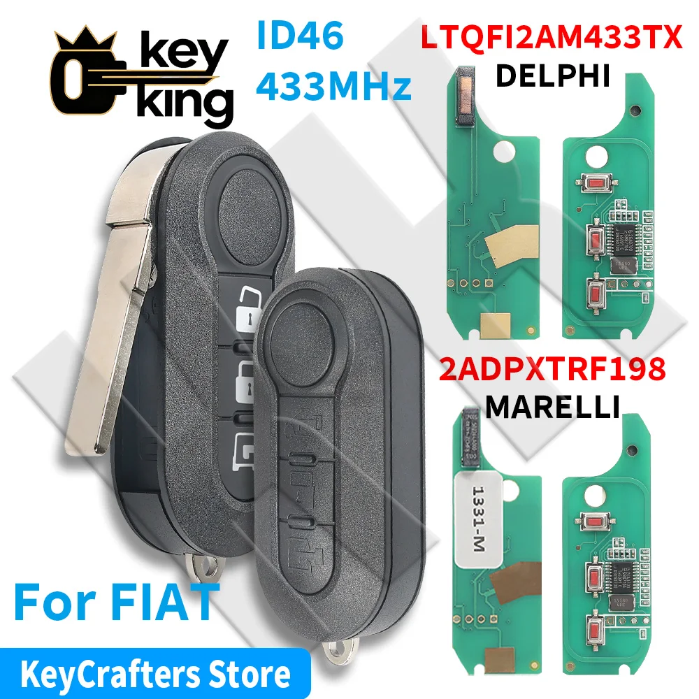 KK Flip Remote Car Key 433MHz ID46 Chip LTQFI2AM433TX 2ADPXTRF198 For Fiat 500 Panda Punto Bravo