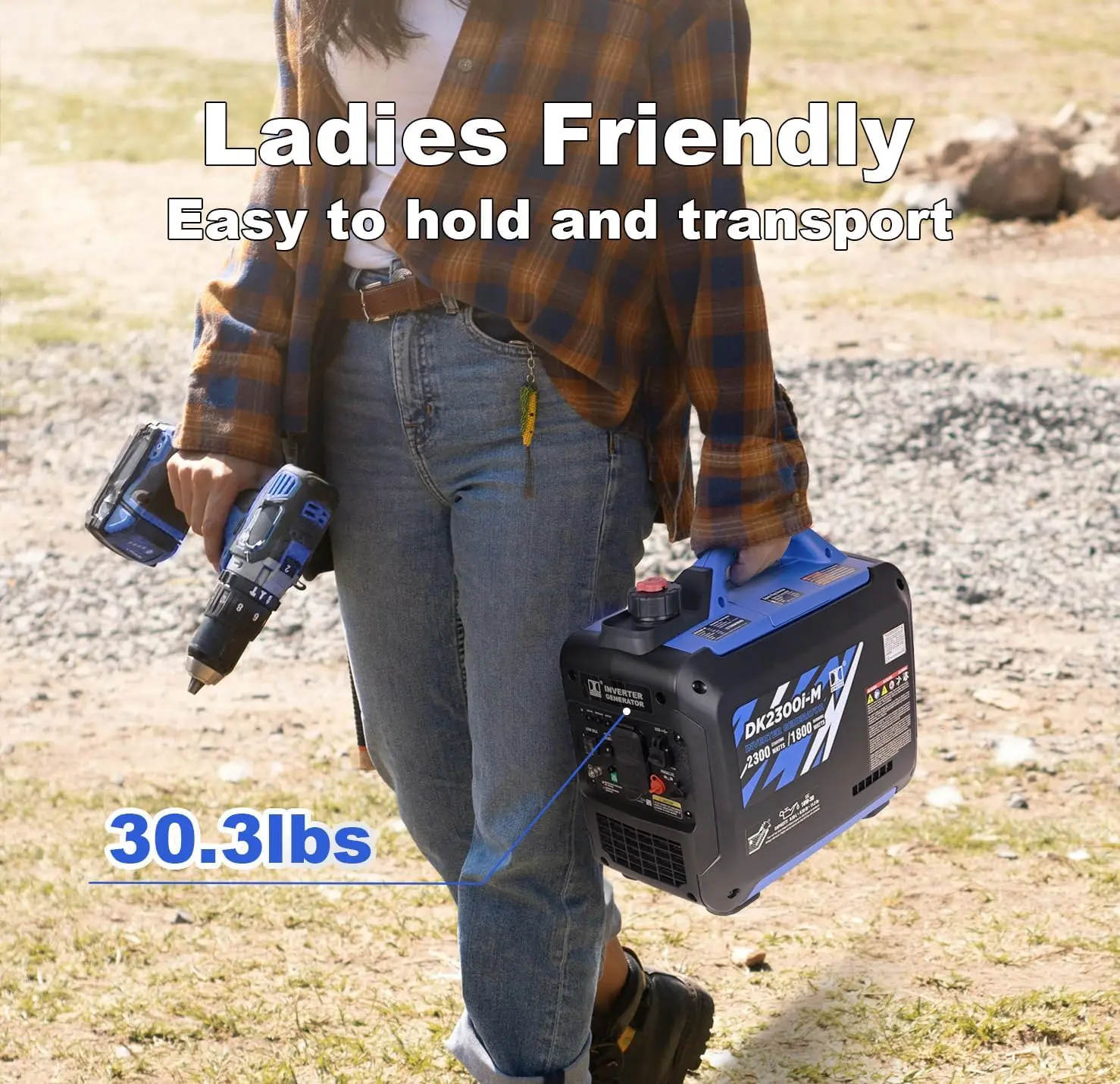 Dk 2300W Mini Inverter Generator, 30Lbs Ultra-Lightweight, Gas Powered, Quite & Compact, For Outdoor Activities Car Camping