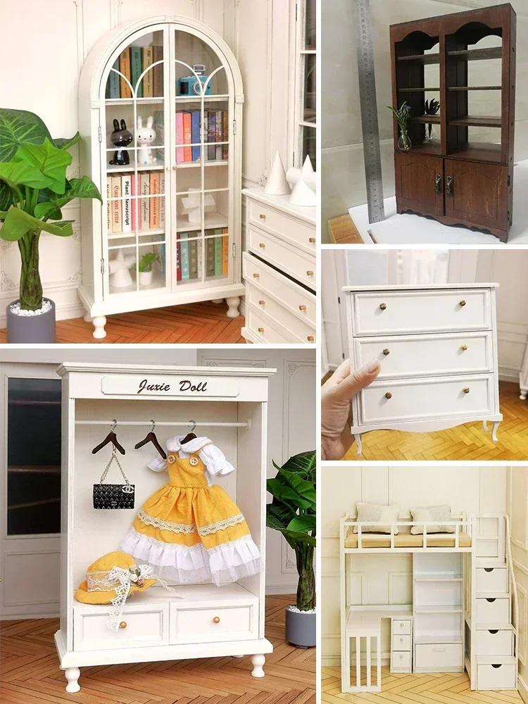 Miniature Dollhouse Furniture Mini French Bookcase BJD Blythe Dollhouse Locker Doll Wardrobe Cabinet New Diy Miniature Dollhouse