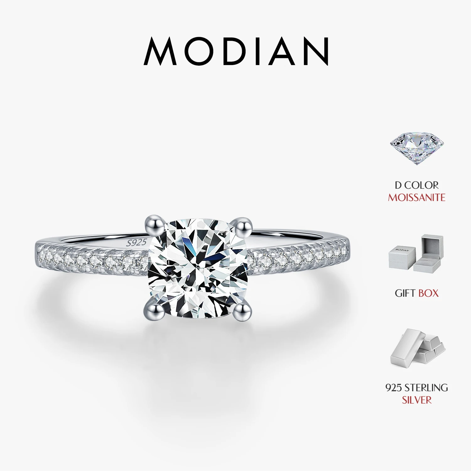 

MODIAN 925 Sterling Silver Fashion 1CT Square Moissanite Wedding Engagement Rings For Women Dating Fine Jewelry