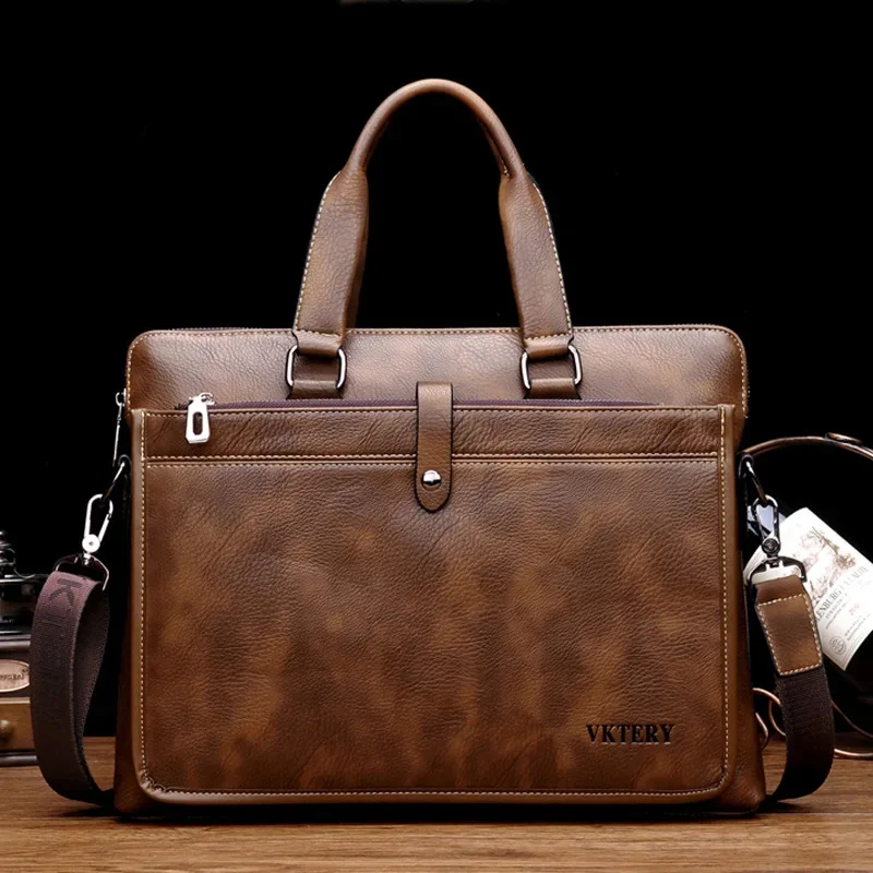 Maleta de couro vintage masculina, bolsa de grande capacidade, bolsa de ombro, tiracolo, escritório, negócio, luxo