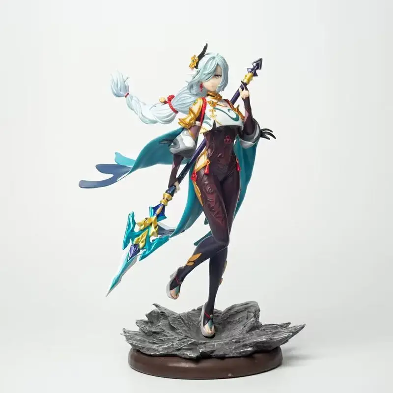 

30cm Anime Figure Genshin Impact Shenhe Standing White Hair Holding Gun Model Toy Pvc Collectible Figurine Sculpture Toy