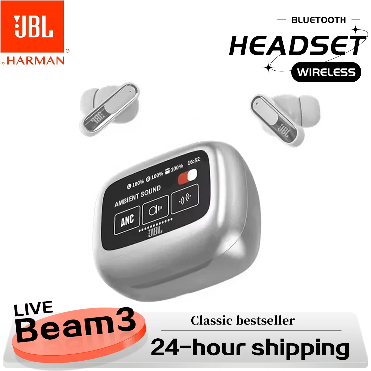 JBL Live Beam 3, закрытые беспроводные наушники с шумоподавлением, 6 микрофонов для идеальной связи, водонепроницаемость IP55