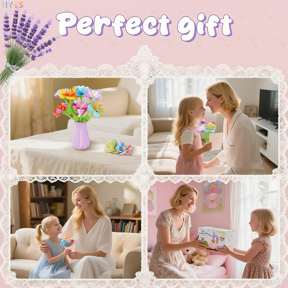 HYES Kids DIY bloemboeketkit Educatieve knutselset DIY bloemstuk Kinderspeelgoed Maak eigen cadeau voor verjaardagsvakantie