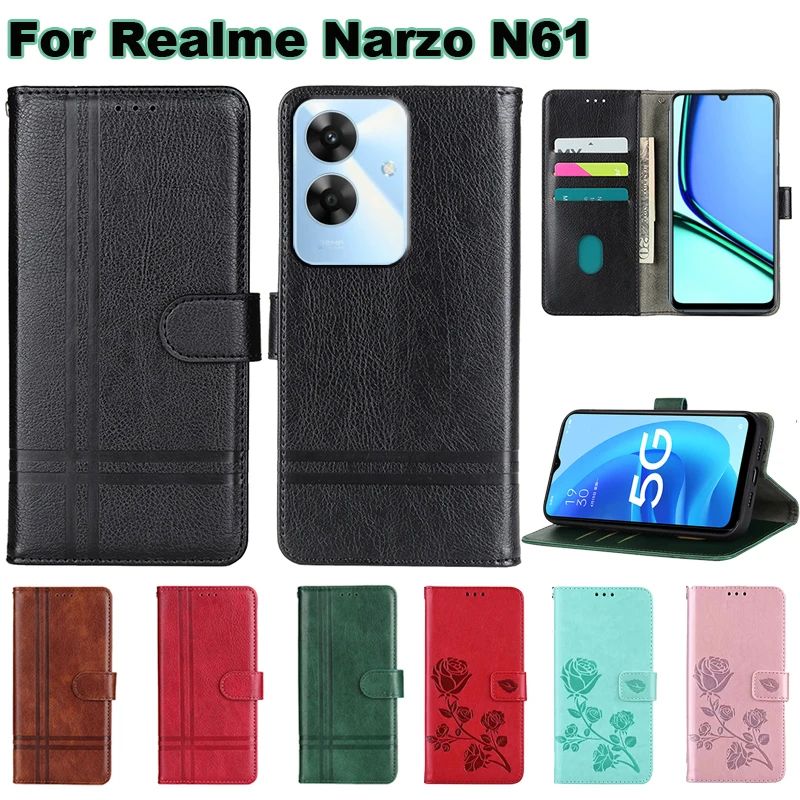 Magnetic Wallet Cover For Coque Realme Narzo N61 чехол Phone Shell Leather Case For Fundas Para Realme C61 India RMX3933 Hoesje