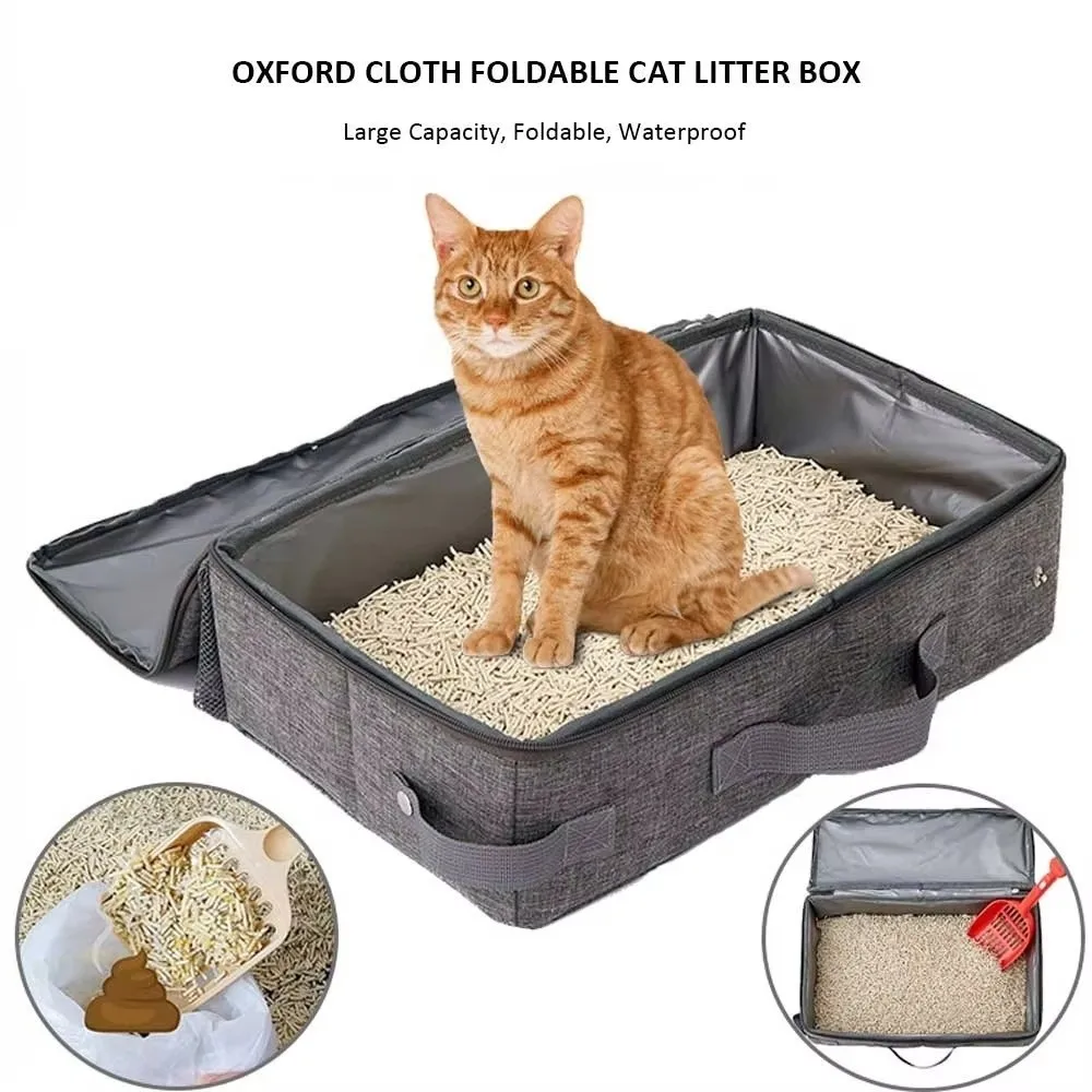 

Oxford Cloth Foldable Cat Litter Box Large Capacity Rectangular Travel Litter Pan with Shovel Waterproof Dog Potty