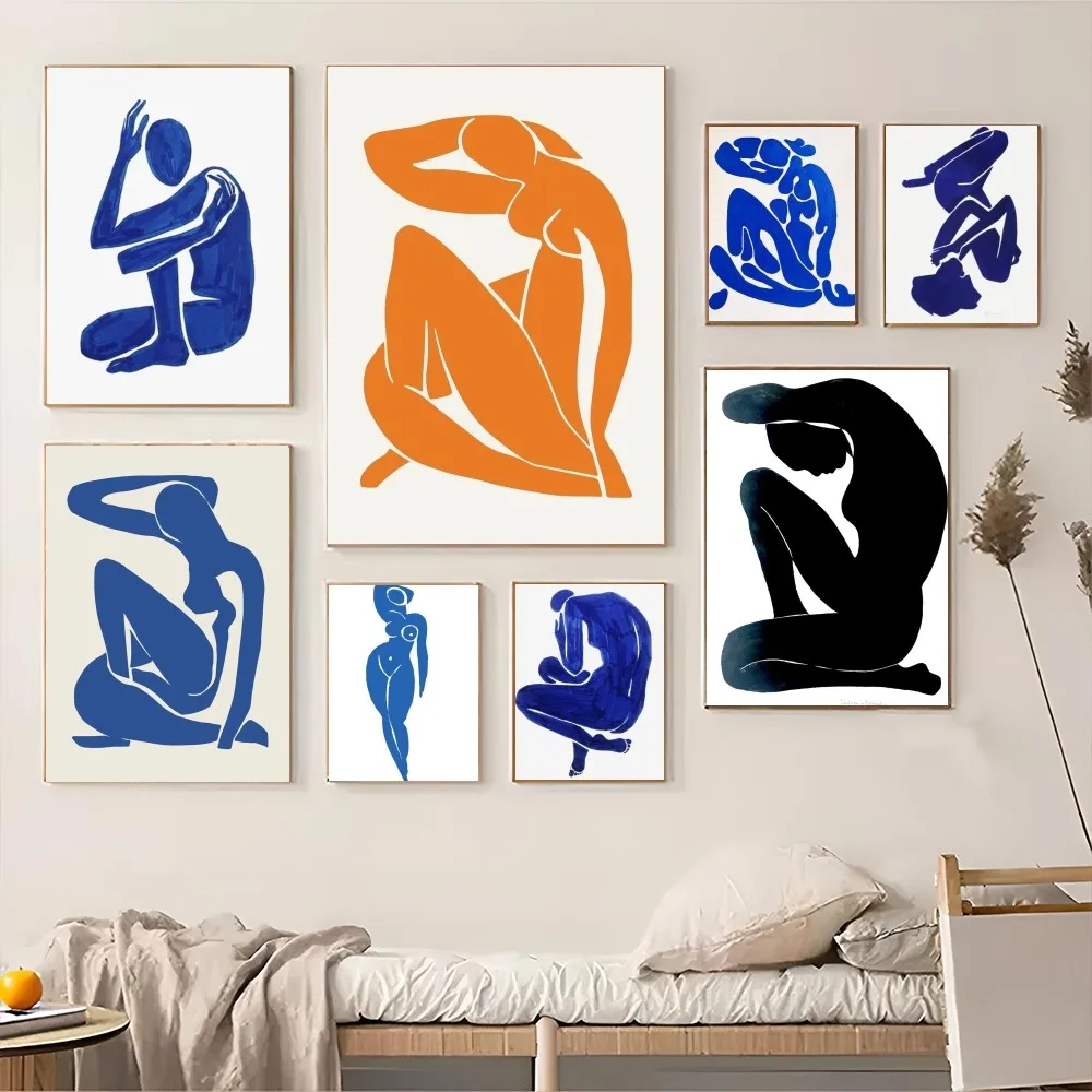 1PC Blue Henri Matisse Picasso Woman Poster Self-adhesive Art Waterproof Paper Sticker Coffee House Bar Room Wall Decor