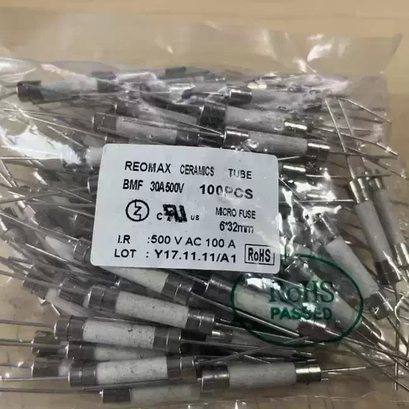 30-100pcs Charging pile fuse 6X30 ceramic with lead and feet 30A 500V 6x32mm