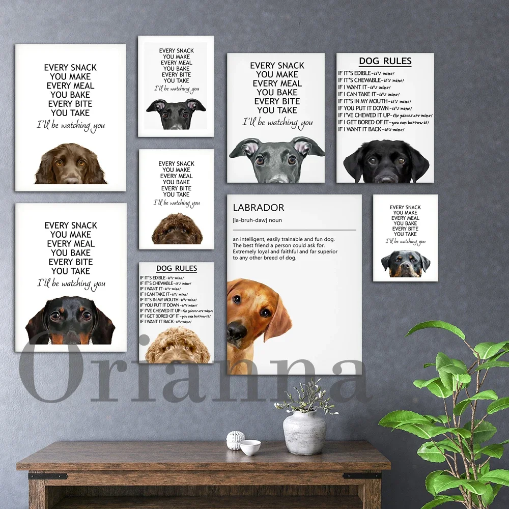 Dog Rules Red Fox White Labrador Cockapoo Black Greyhound Cocker Spaniel Funny Pet Wall Art Canvas Prints Posters Decor Painting