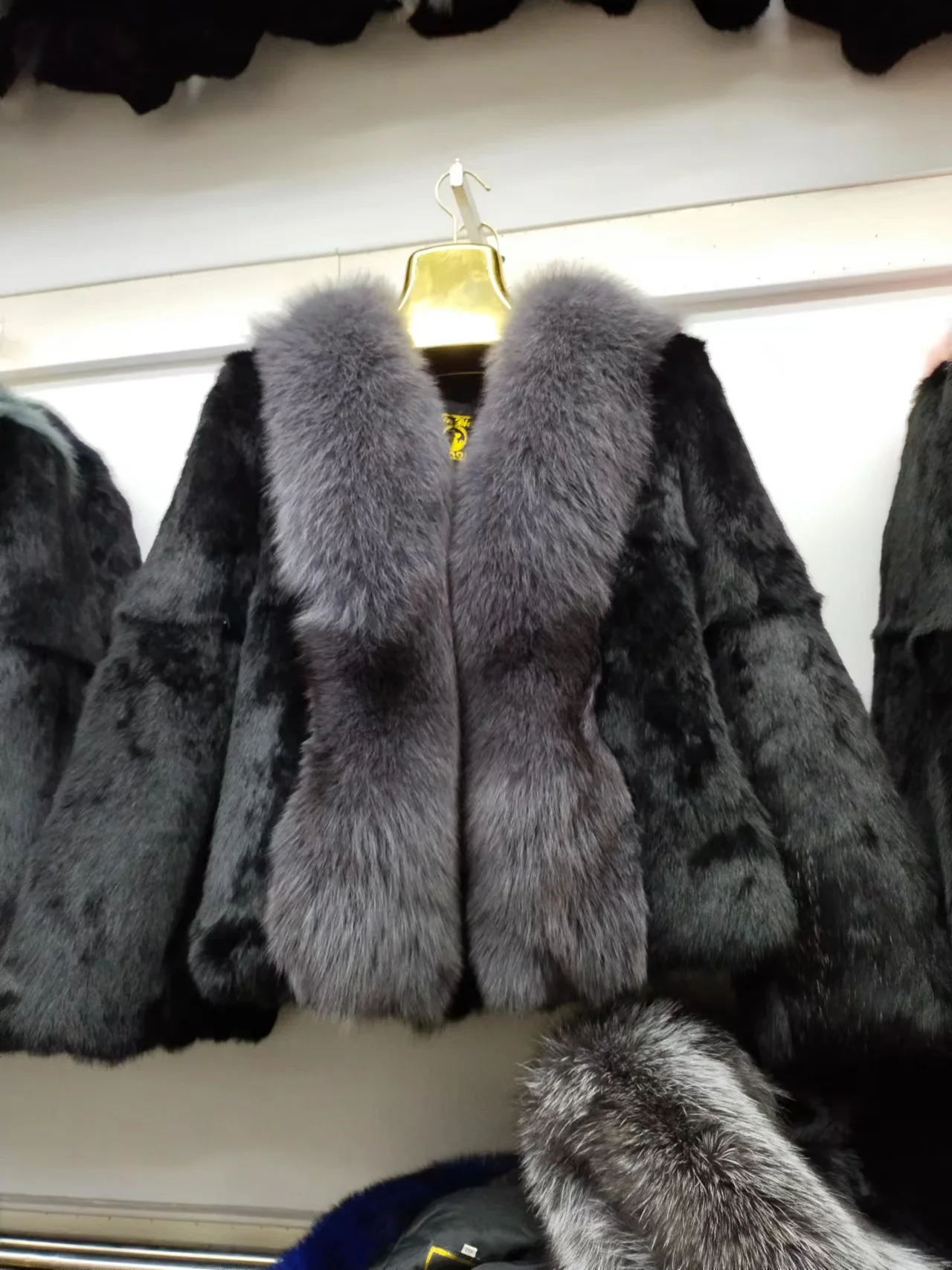 Furshehe Vrouwen Winter Real Rabbit Fur Coat Met Grote Fox Bontkraag Luxe Fashion 55Cm Korte Jas Warm Streetwear overjas