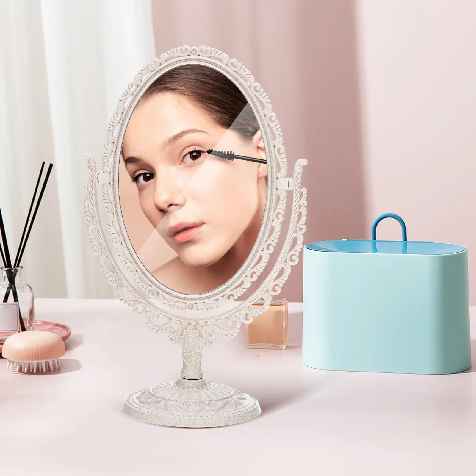 

Swivel Desktop Mirror Vintage Elegant Design Durable Lightweight Wide Range Applications Practical Convenient Makeup