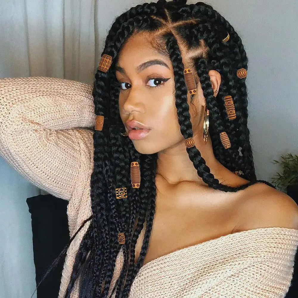 50 قطعة/الحقيبة شعر مستعار أفريقي Dreadlock الخرز الخشبي-خمر العصرية ثقب كبير تجديل الخرز مع أنماط منحوتة