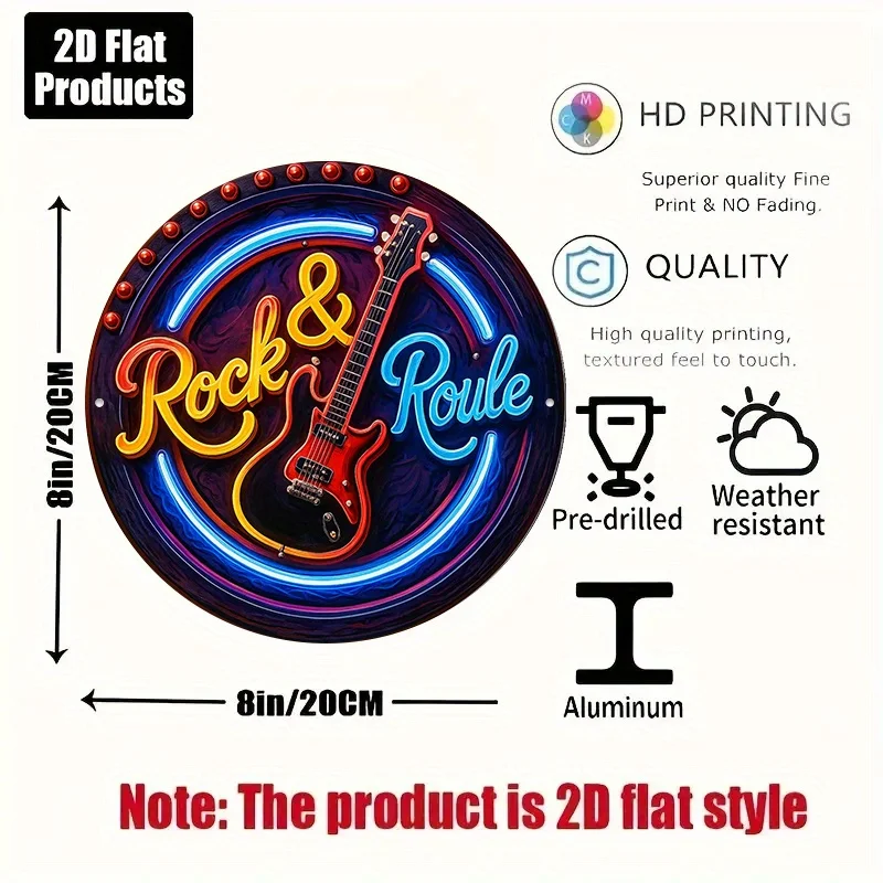 1pc Round Rock & Roll Neon-Style French 