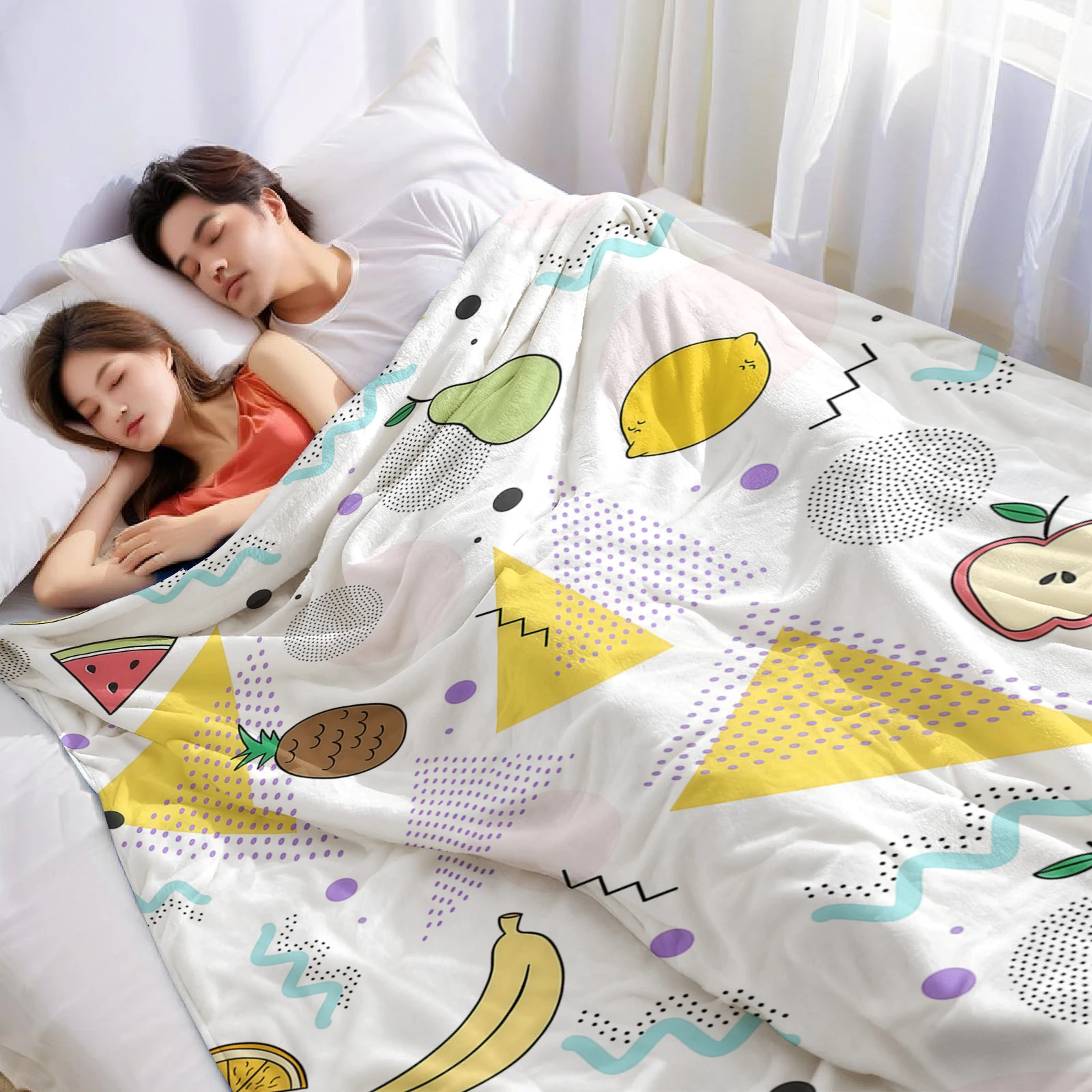 Retro 80s Fruit Ultra Soft Sherpa Fleece Blanket Fluffy Warm Halloween Cozy Throw for Sofa Couch Bedroom Gift All season