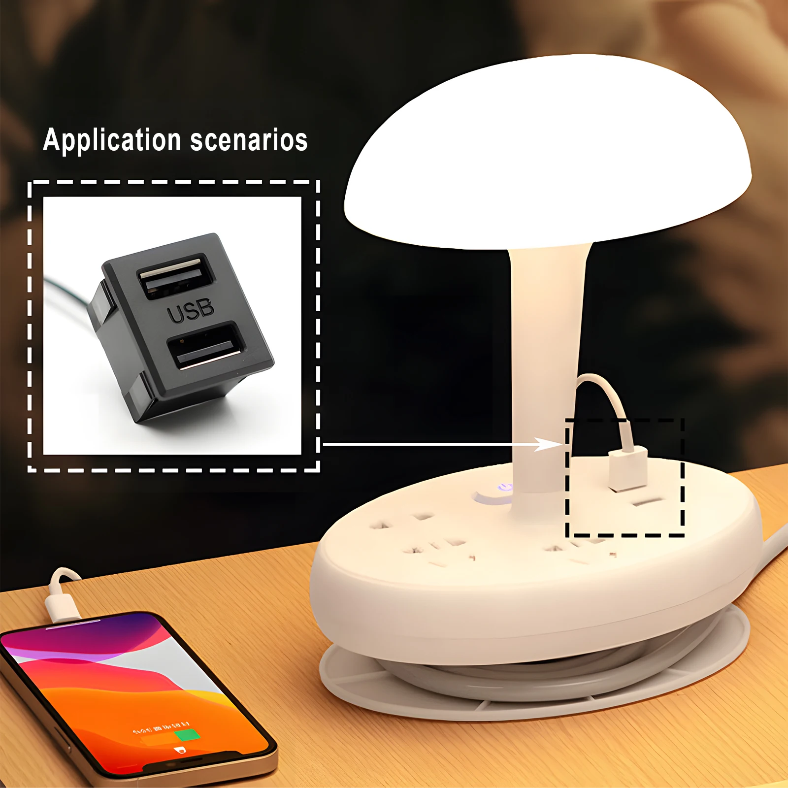 Double Layer Usb Female Base Type-C Socket and Female Usb Lamp Charging Socket Power Socket With Cable Connector