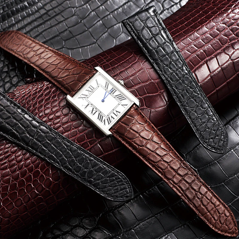16 17 18 23 25mm Crocodile Genuine Leather Watchband Bracelet For Cartier Tank London Solo Series Alligator Leather Watch Strap