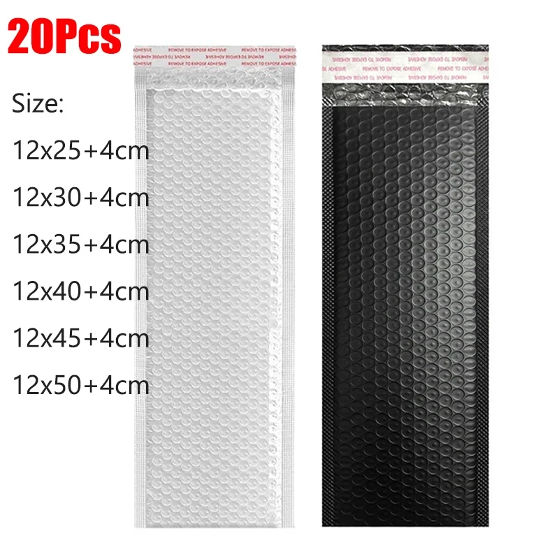 20 Stück weiße Luftpolstertaschen, gepolsterte Versandumschläge, Versandtaschen aus Poly für Verpackungen, selbstklebende Versandtaschen, Luftpolsterpolsterung, Schwarz