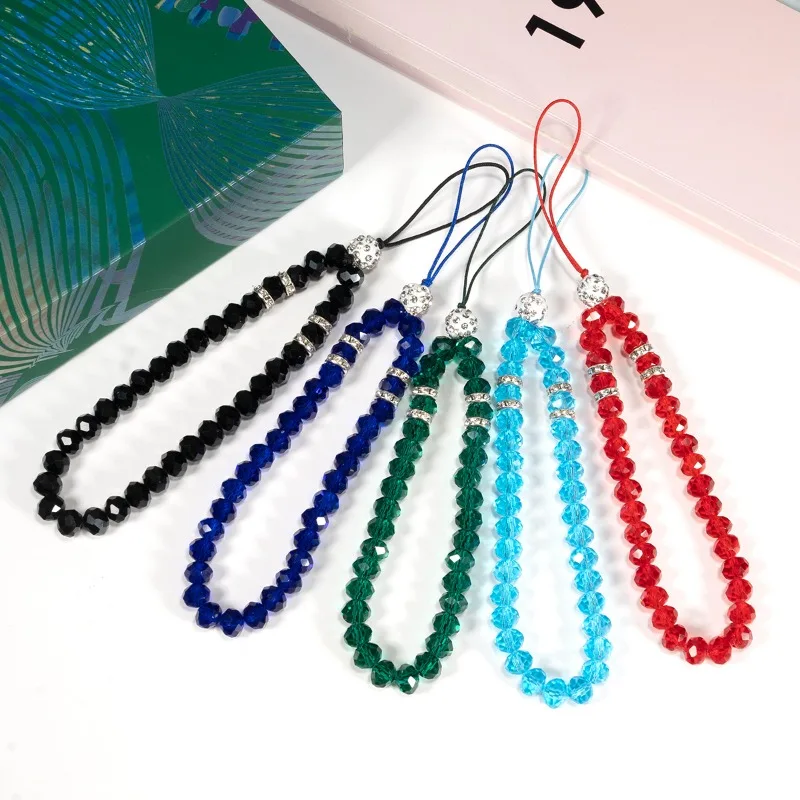 Fashion Mobile Phone Chain Elegant Acrylic Crystal Beads Cellphone Strap Lanyard Hanging Cord Keychain Jewelry Accessories