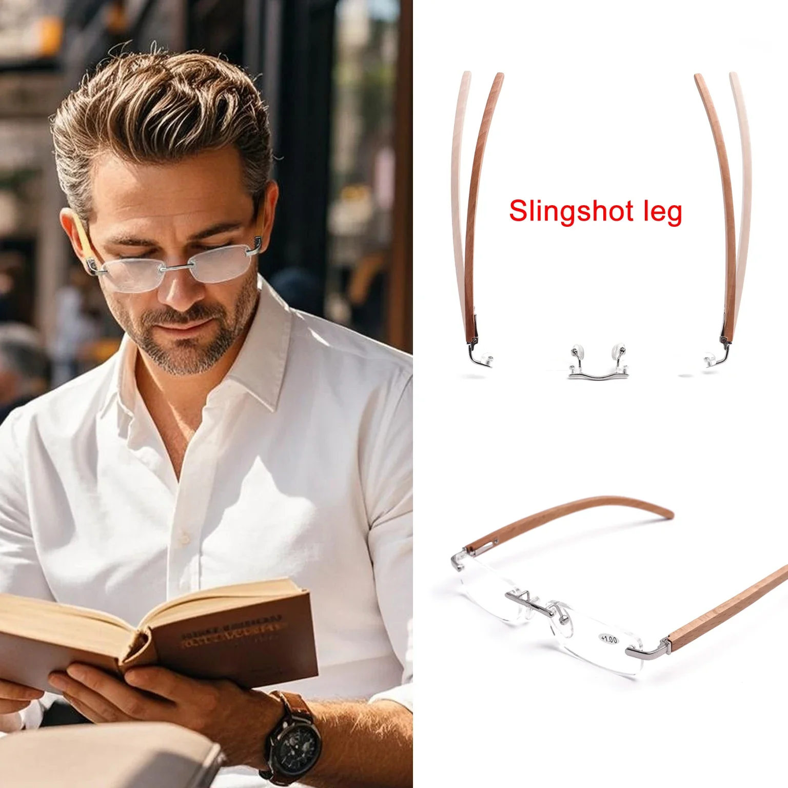

Wooden Temple Blue Light Blocking Presbyopic Glasses Unisex HD Ultralight Retro Reading Eyeglasses for Elderly