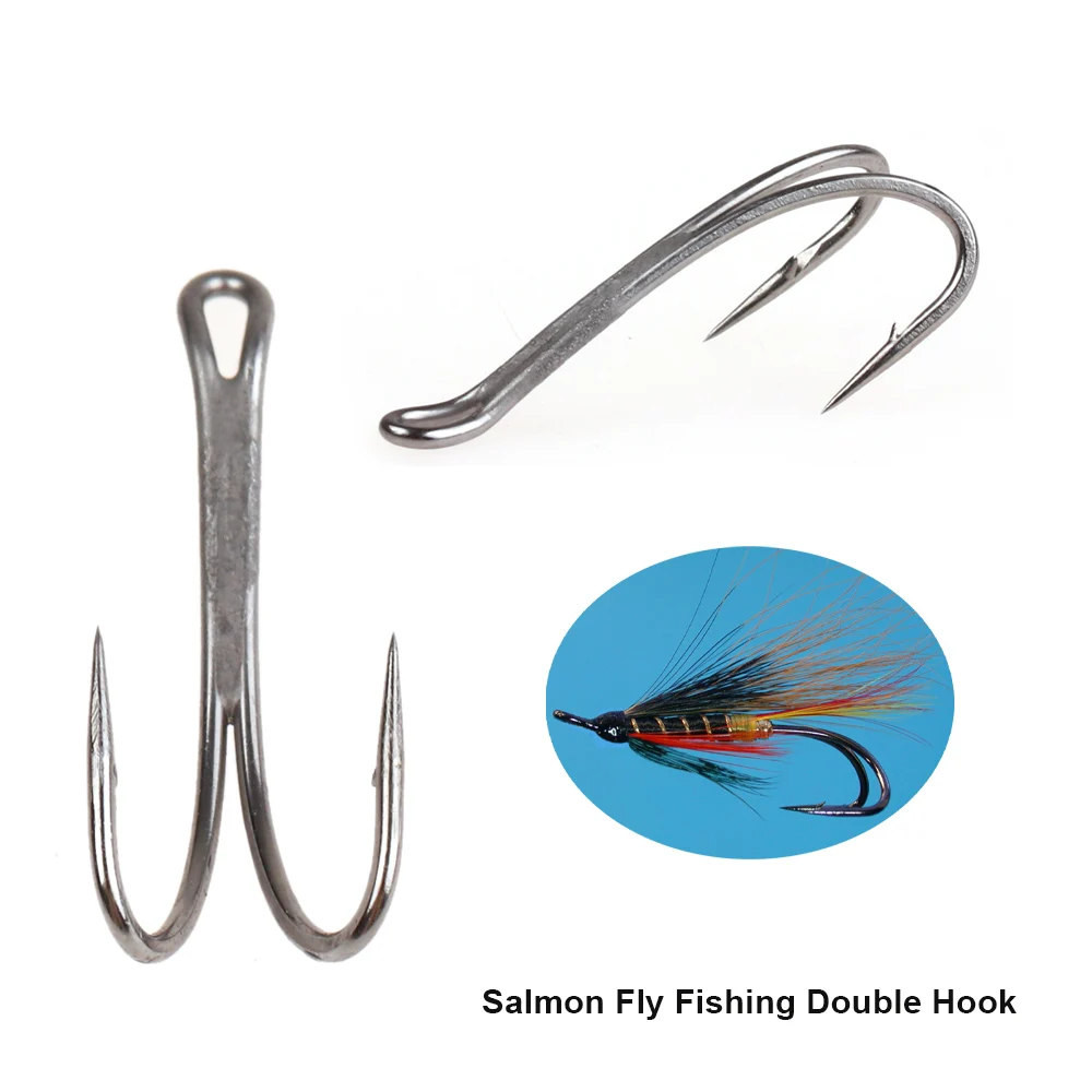 10 Stück # 4~ # 14 DL71UAP 2X Starker Lachs-Doppelhaken zum Binden von Lachsfliegen, Tube-Fliegen, Jigs, Doppelhaken für Meeresangeln, Köderfischen