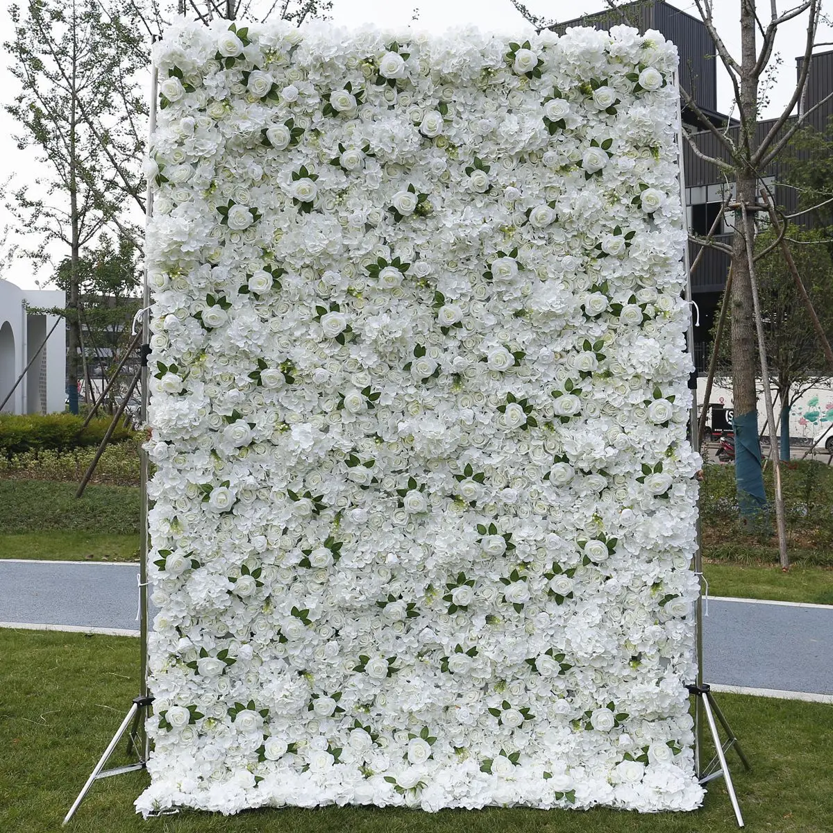 3D White Rose Gradient Rolling Up Cloth Curtain Flower Wall Wedding Backdrop Decor FabricWall Party Prop Fresh And Beautiful