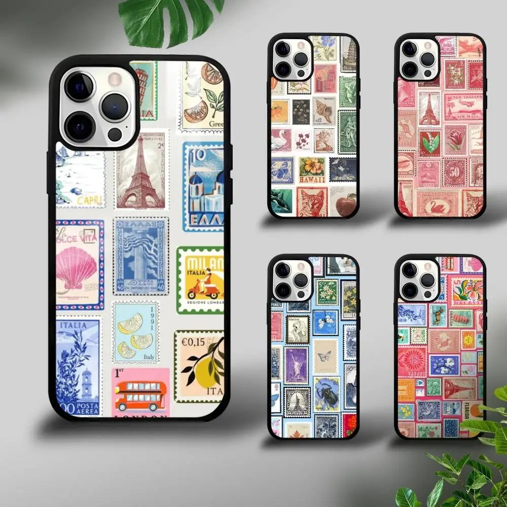 

Old World Rare Stamps Phone Case For IPhone 16 15 14 13 12 11 Pro Max Plus Mini Plus Hard Mirror Surface Protect Funda