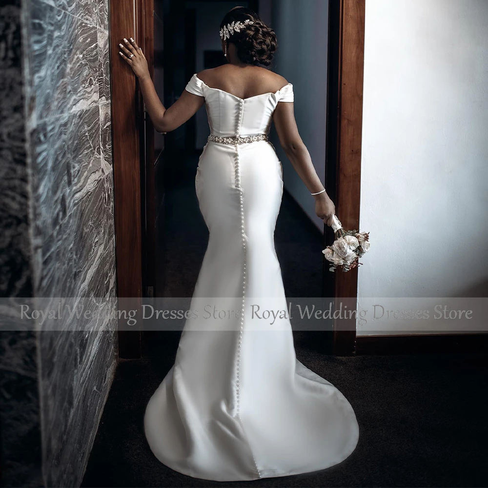 Elegant Wedding Dress Mermaid Off the Shoulder Crystal White  Gowns for Women 2023 Bride Trumpet V Neck Satin Bridal Gown