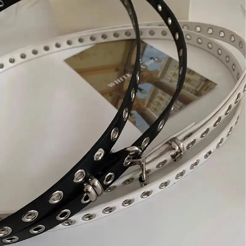 Chaîne de taille Double cercle nouée, ceinture Extra longue et fine, ceinture à trous Double couche, Corset Rivet oeillet, ceinture de taille en cuir PU