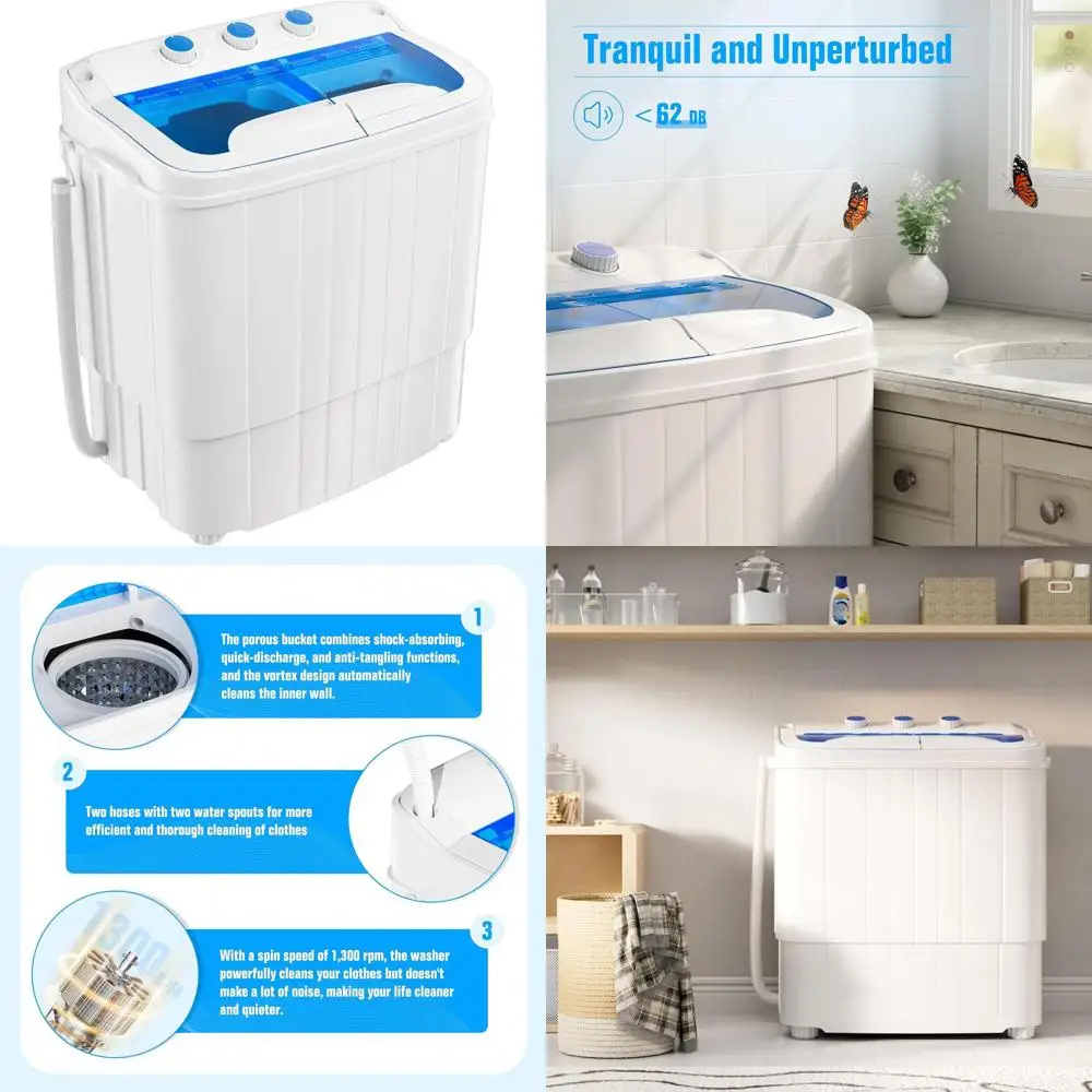 

Компактная стиральная машина с двумя баками и функцией отжима, 18 фунтов - Идеально подходит для путешествий, общежитий и небольших помещений - Синий цвет