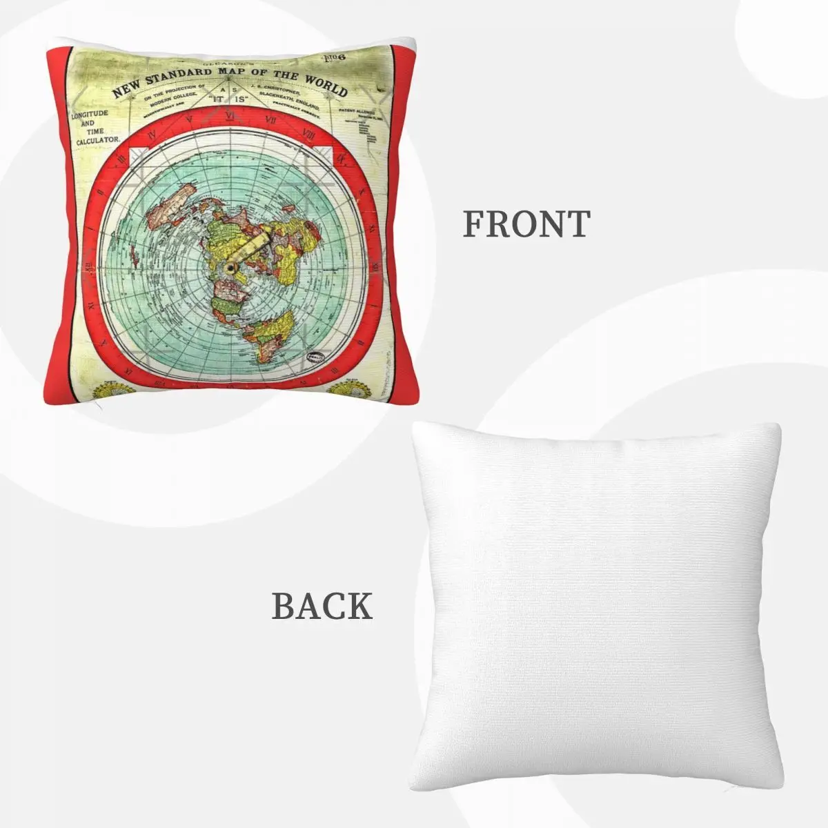 Gleason 1892 Flat Earth Map Research Decoration Cushions Cover Room Decorating Items Pillow Case Pillow Cover