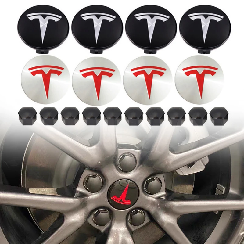 

4pcs 25pcs 29pcs Sets 56mm Car Wheel Center Hub Decorative Caps Badge Wheel Lug Nut Protective Cover for Tesla Model 3 Y S X