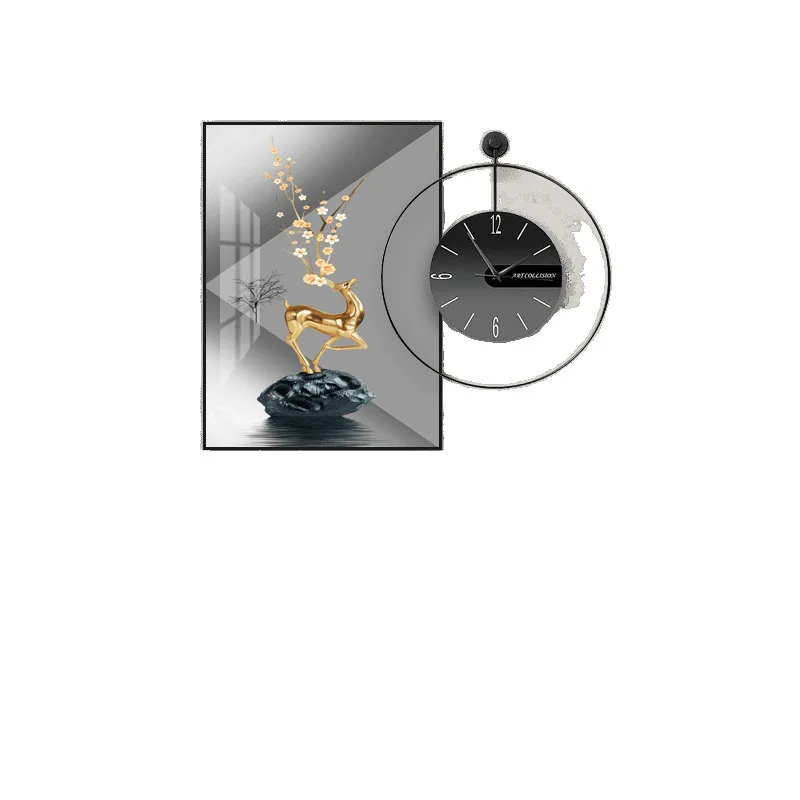 

wall clock decorative painting dining room wall painting clock combination decoration simple modern light luxury iron art