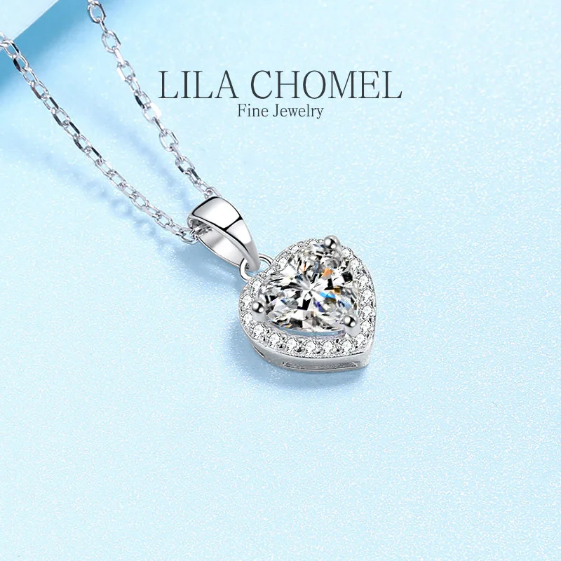 Ladys GRA Shining Heart Pendant Moissanite Diamond Necklace for Women Luxury Original PT950 Platinum Chain designer Fine Jewelry