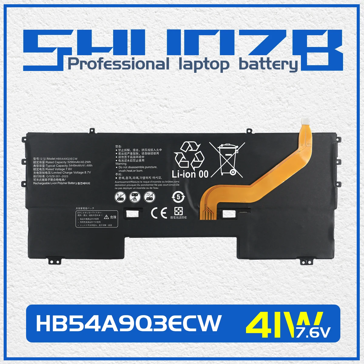 

SHUOZB HB54A9Q3ECW Laptop Battery For Huawei MateBook X WT-W19 WT-W09 1ICP3/63/125 1ICP3/63/125-2 1ICP6/40/69 7.6V 41.4Wh