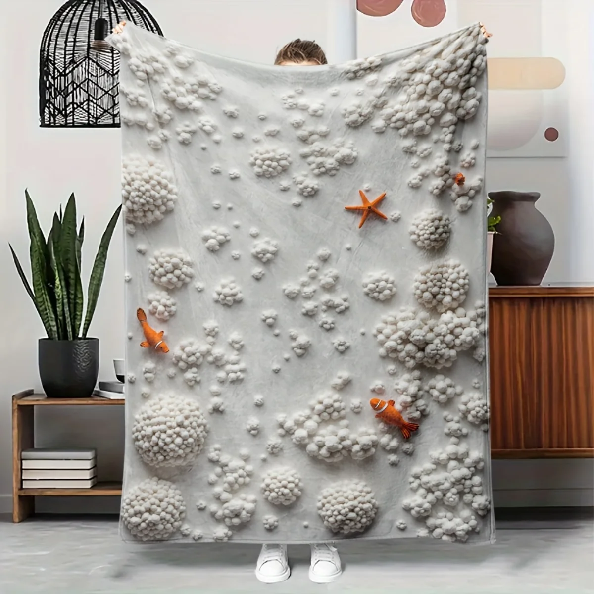 

A cozy ocean-themed flannel blanket - soft and warm, perfect for camping, sofas, beds, and chairs, a great holiday gift for boys