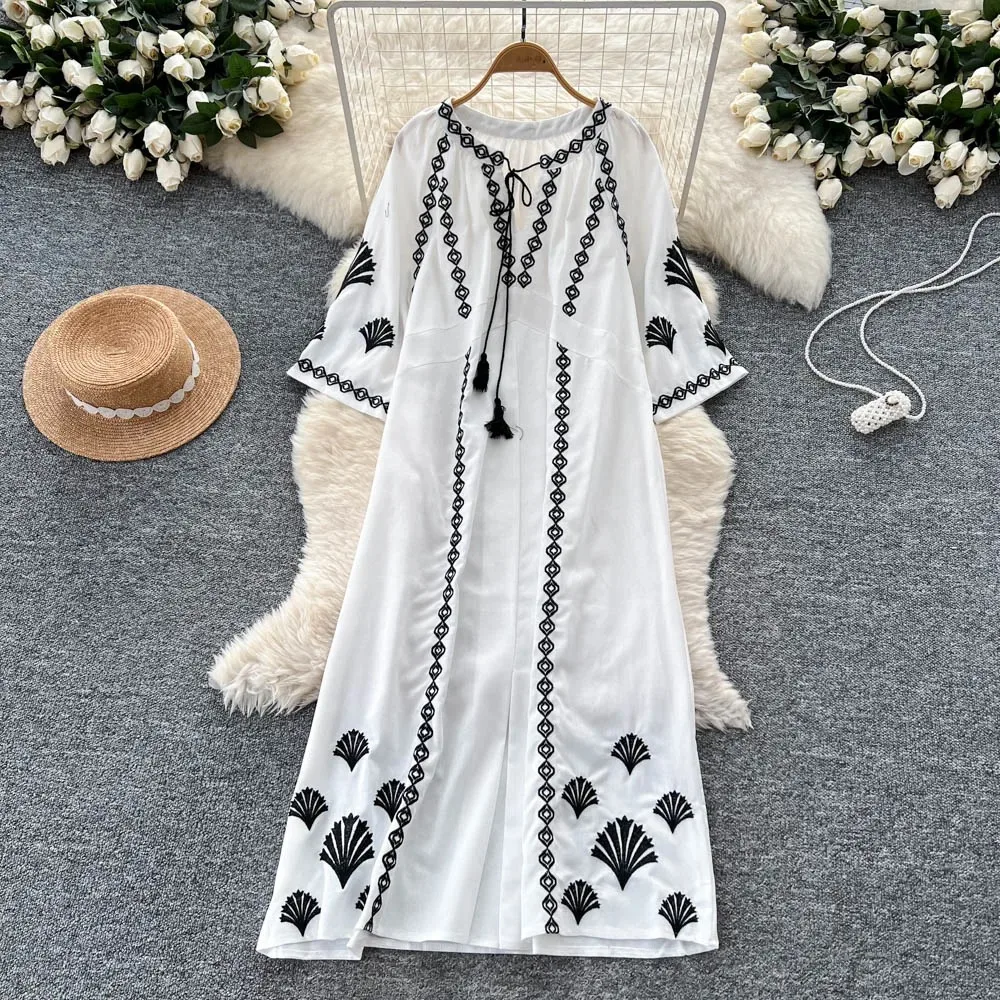 فستان نسائي مثير مطرز برباط علوي عتيق للحفلات المسائية ملابس نسائية أنيقة للشاطئ