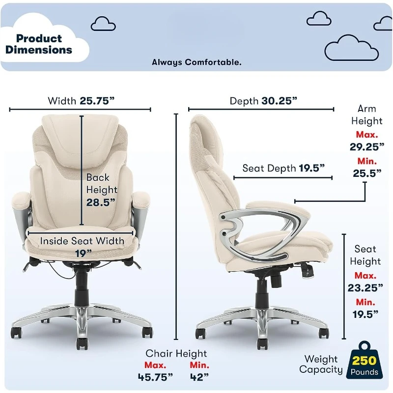 xecutive Office Chair,Ergonomic Computer Desk Chair, Comfortable Layered Body Pillows for Cushioning,Bonded Leather, Cream White