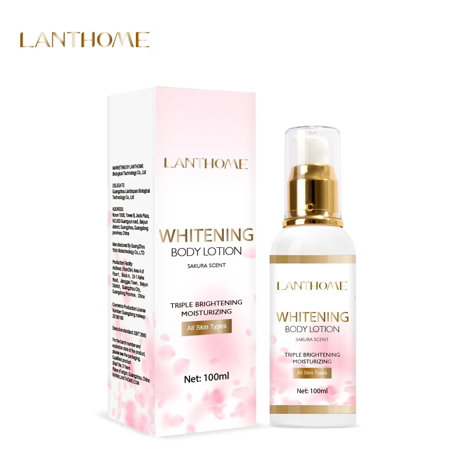 New Arrival Lanthome Whitening Body Lotion Gentle Brightening White Brightening Body Lotion 100ml