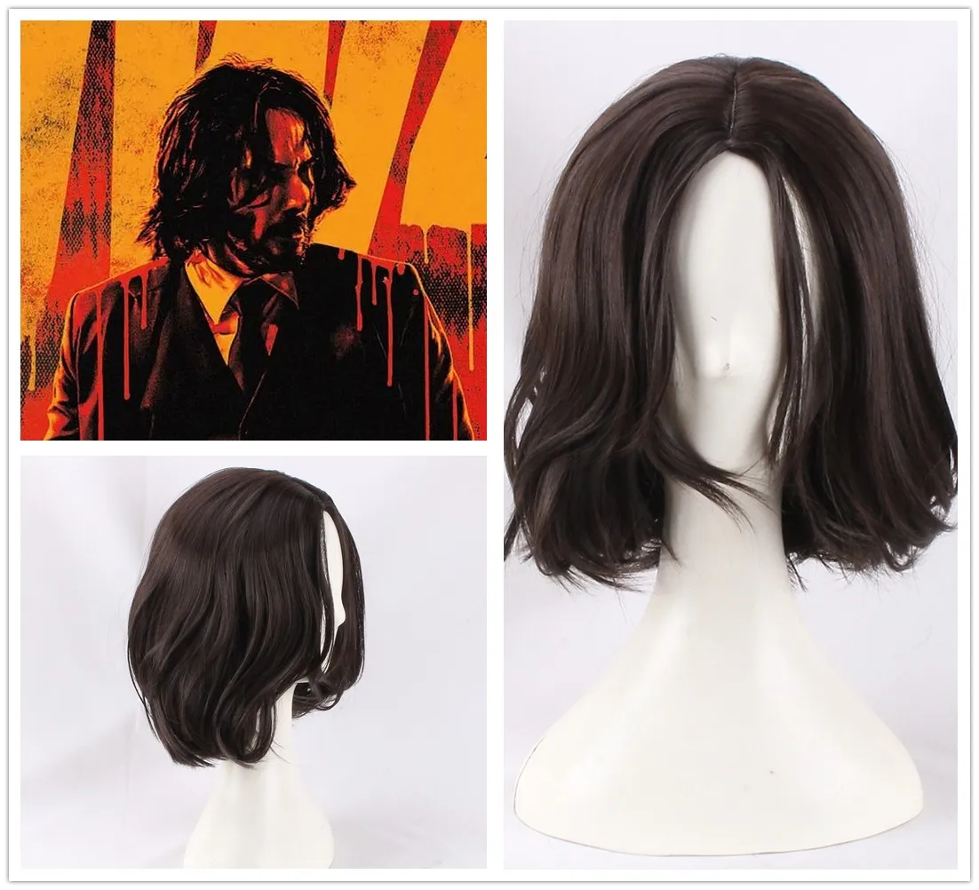 John Wick parrucca Cosplay corto riccio sintetico capelli castani uomo donna moda quotidiana Halloween Party parrucche costume Cosplay