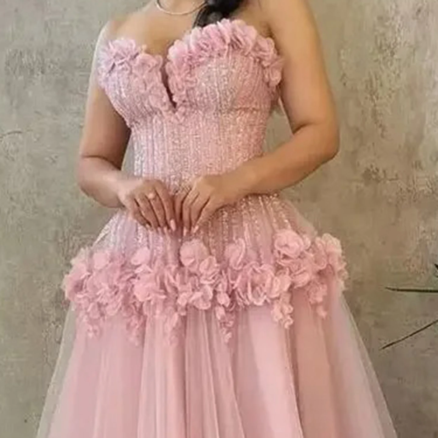 Robe de soirée sans bretelles, ornée de fleurs, romantique, fluide, en Tulle, ligne a, robe formelle, longueur au sol, robe élégante