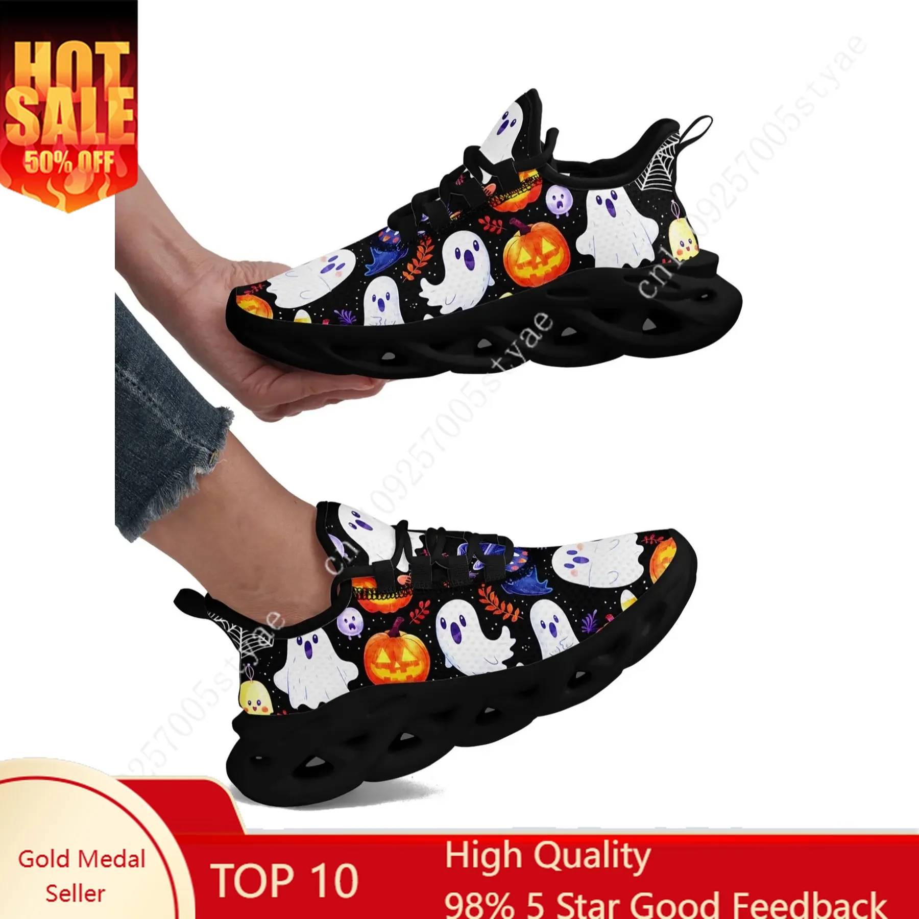 

Women's Fashionable Halloween Themed Lace Up Front Sneakers, Casual Comfortable Breathable Lightweight Running Shoes, Male and F
