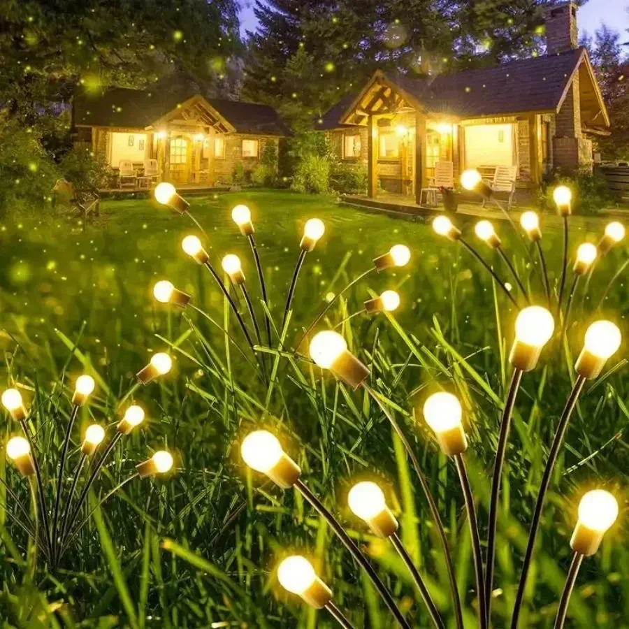 1pc 8 LED Solar Garden Lights Powered Firefly Lights Outdoor Waterproof Vibrant Garden Lights for Patio Pathway Decoration