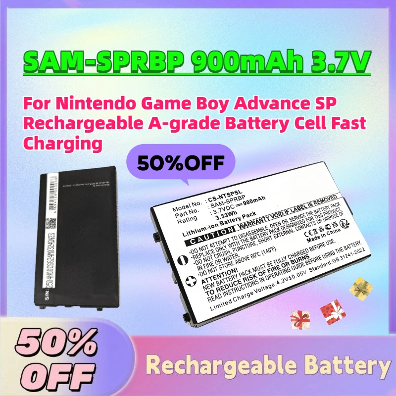 

High-Quality SAM-SPRBP 900mAh 3.7V Battery For Nintendo Game Boy Advance SP Rechargeable A-grade Battery Cell Fast Charging