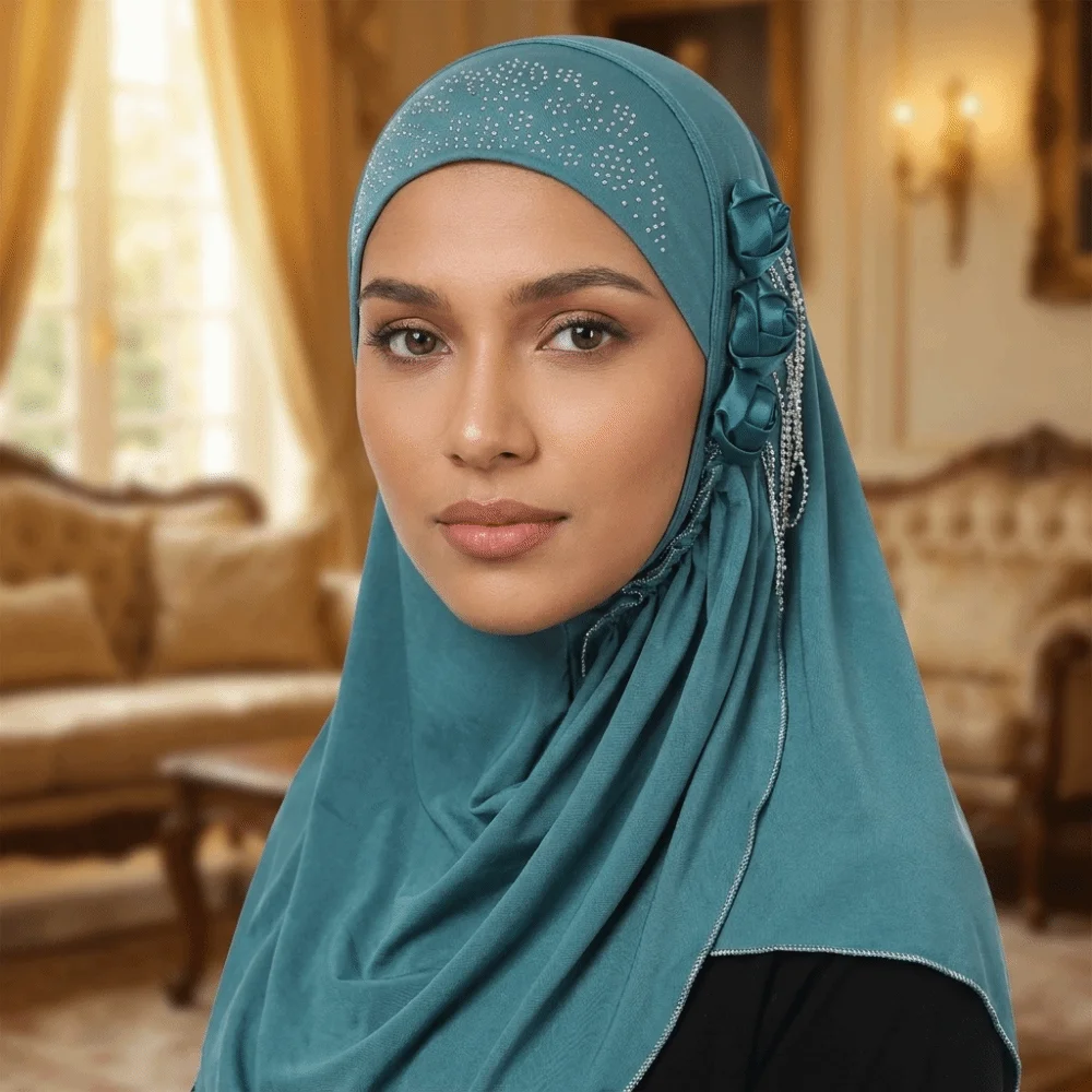 Classic Floral Women's Hijabs Modest Wear Elegant Muslim Hijab Tassel Full Cover Islamic Headscarf Women's Wear