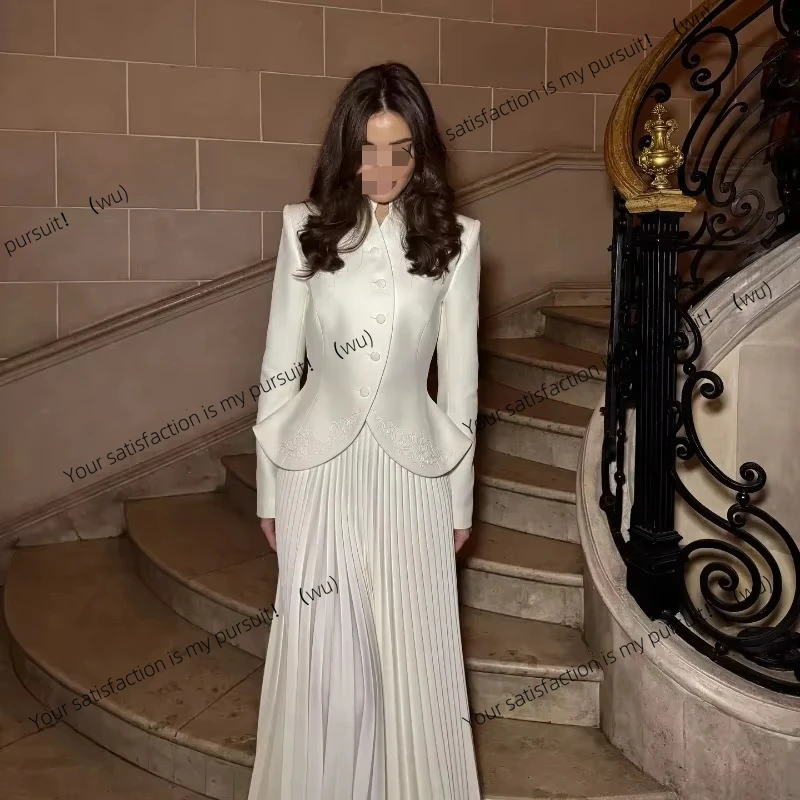 

Европа, Америка 25, весенняя женская мода, темпераментный элегантный плиссированный костюм с юбкой и вышивкой, женский костюм