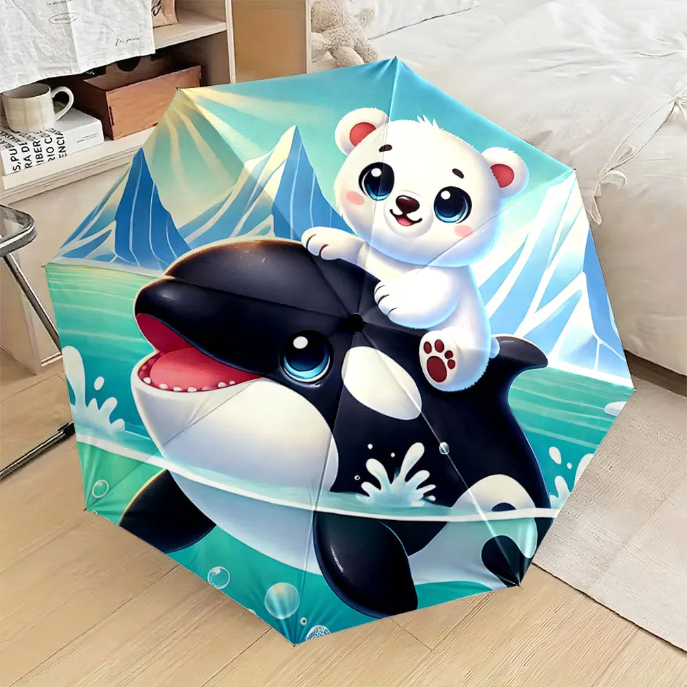 1PC Adorable Polar Bear and Orca Design Umbrella Print 8 Iron Ribs Folding Umbrella Auto-Open Fashion Sunshade