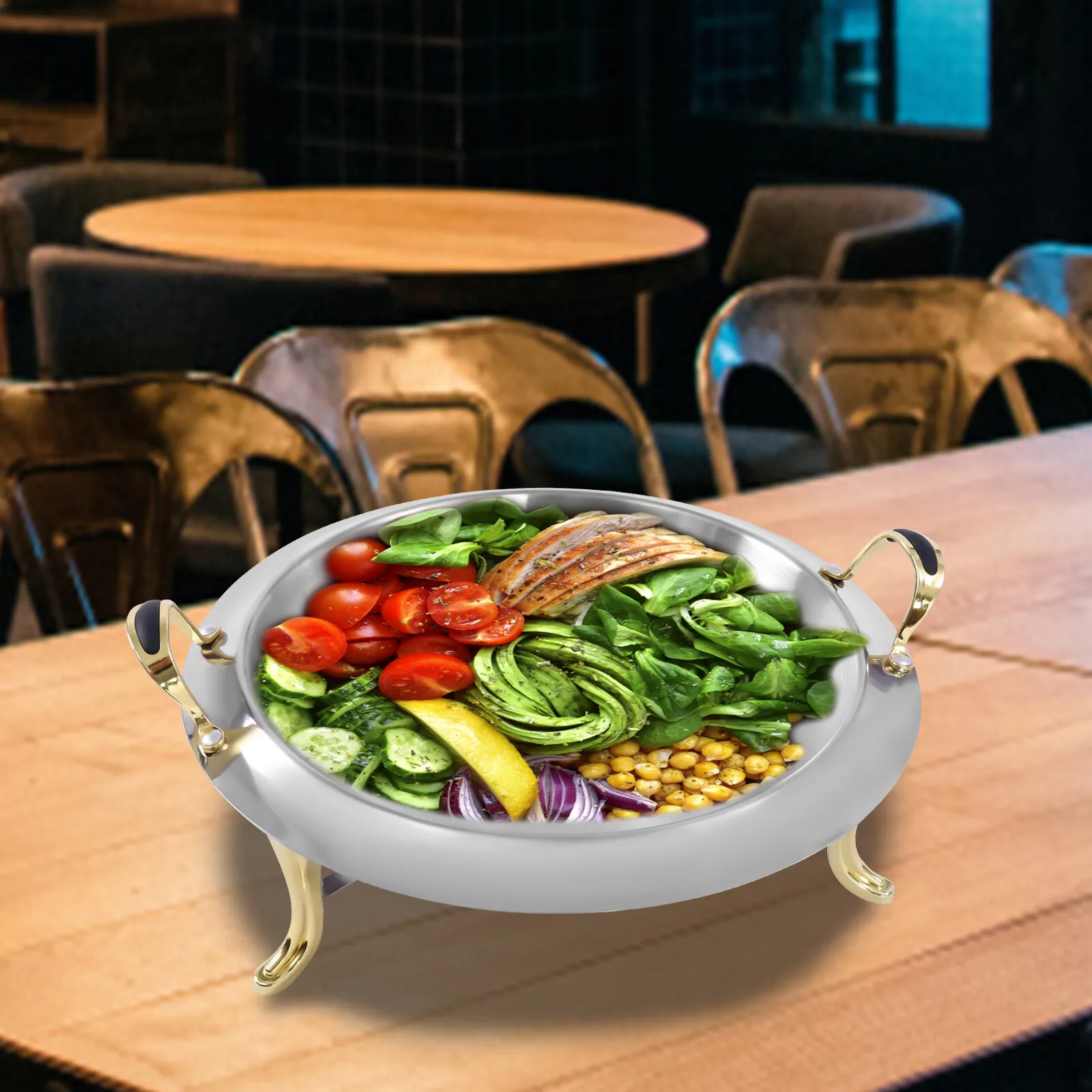 

Chafing Dish Stainless Steel Round Durable Buffet Warmer Tray Frame with Lid